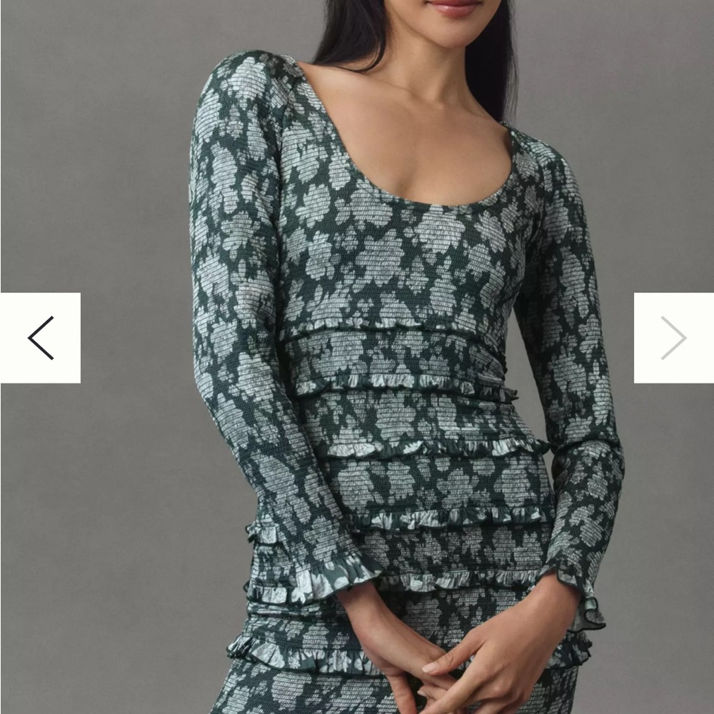 V. CHAPMAN LANIE RUCHED RUFFLED SATIN MAXI DRESS size 2 emerald peony print